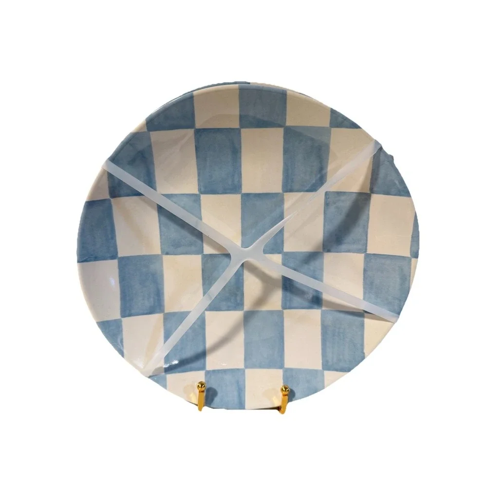 Set 4 Checkered Blue White Melamine 11